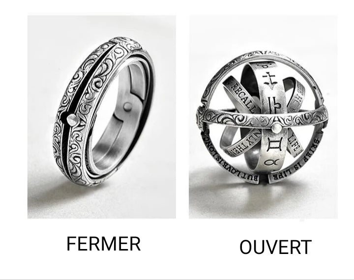 Bague collier viking - astrologie - 6 / argent / acier