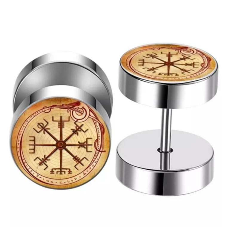 Boucles d’oreilles viking - vegvisir - argent beige