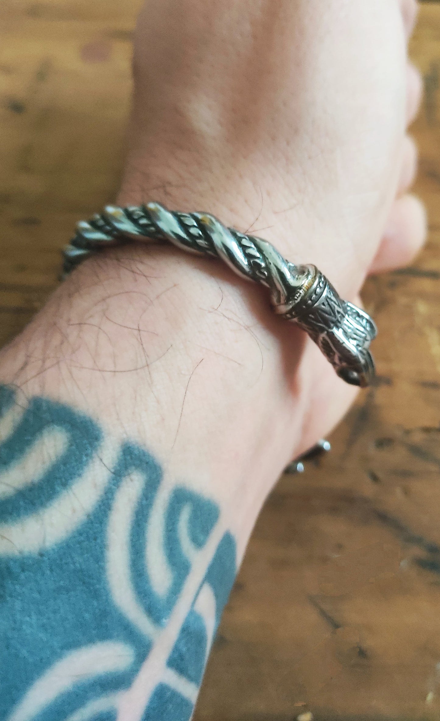 Bracelet viking - torque / odin acier inoxydable - argent