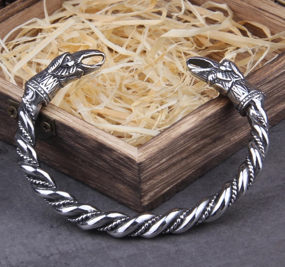 Bracelet viking - torque / odin acier inoxydable - argent