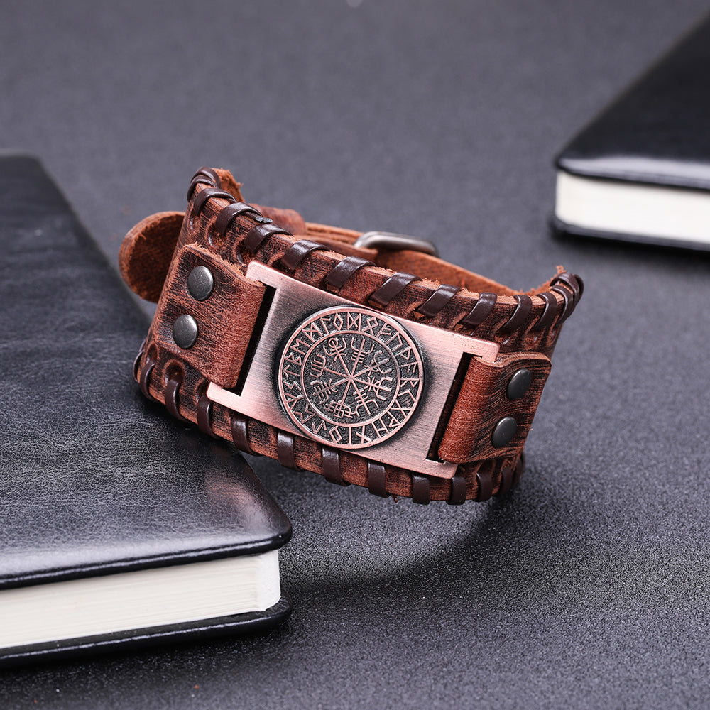 Bracelet Viking - vegvisir runes - cuivre / cuir - 200000146