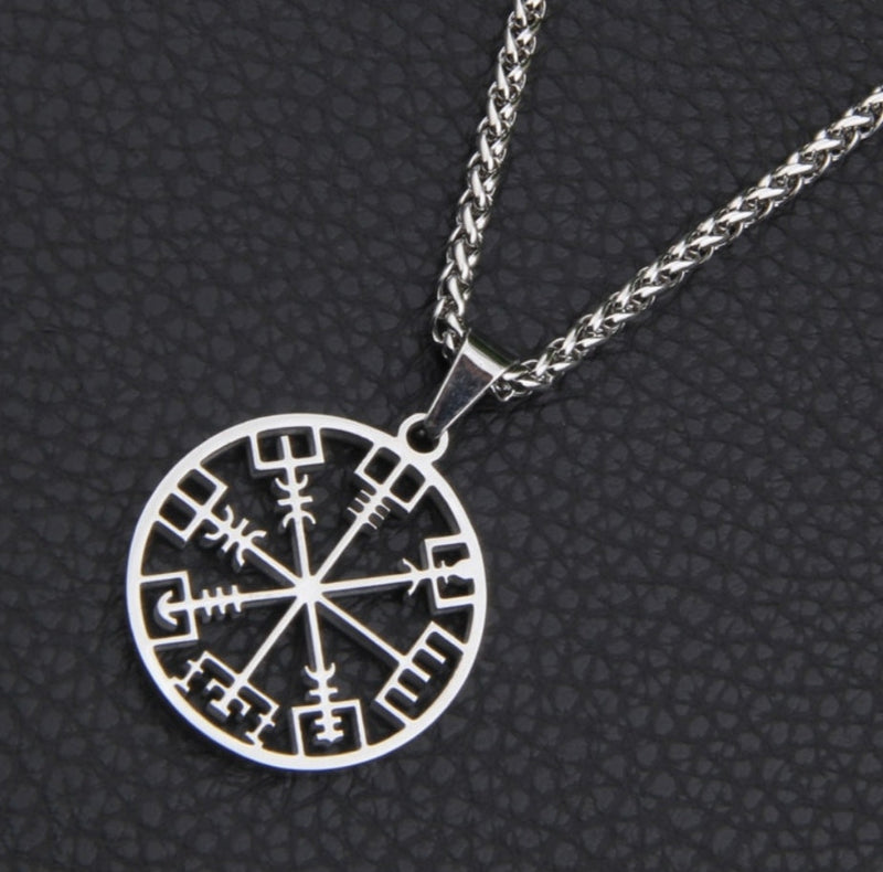 collier - Vegvisir - 70 cm / argent / acier inoxydable