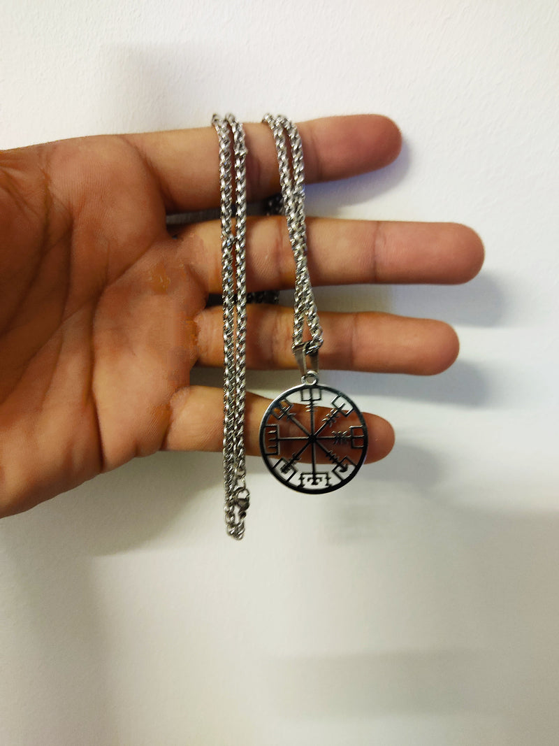 collier - Vegvisir - 70 cm / argent / acier inoxydable