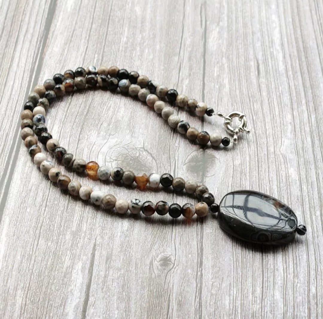 Collier viking - Agate & perle