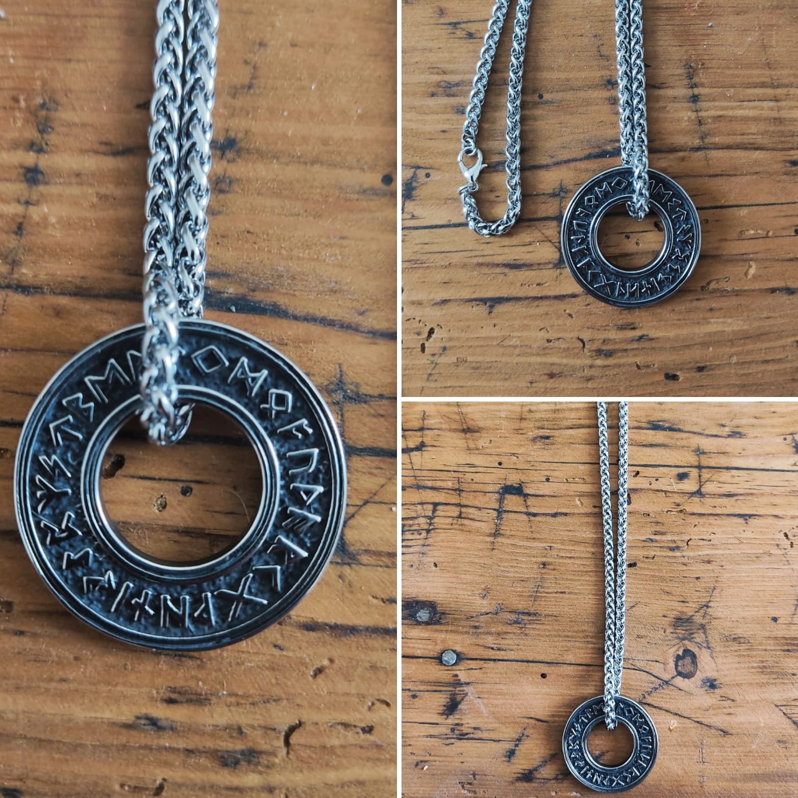 Collier viking - cercle de runes - argent / acier inoxydable