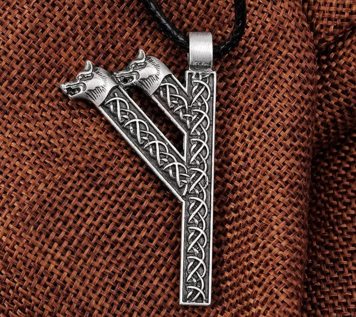 Collier viking - fehu - rune - argent / Acier non inoxydable