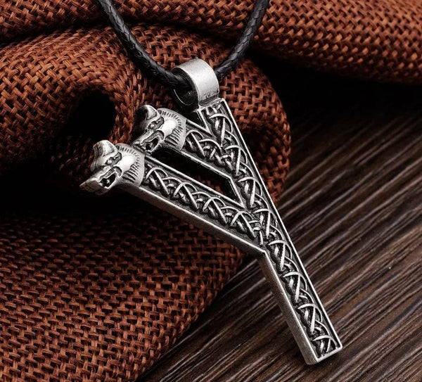 Collier viking - fehu - rune - argent / Acier non inoxydable