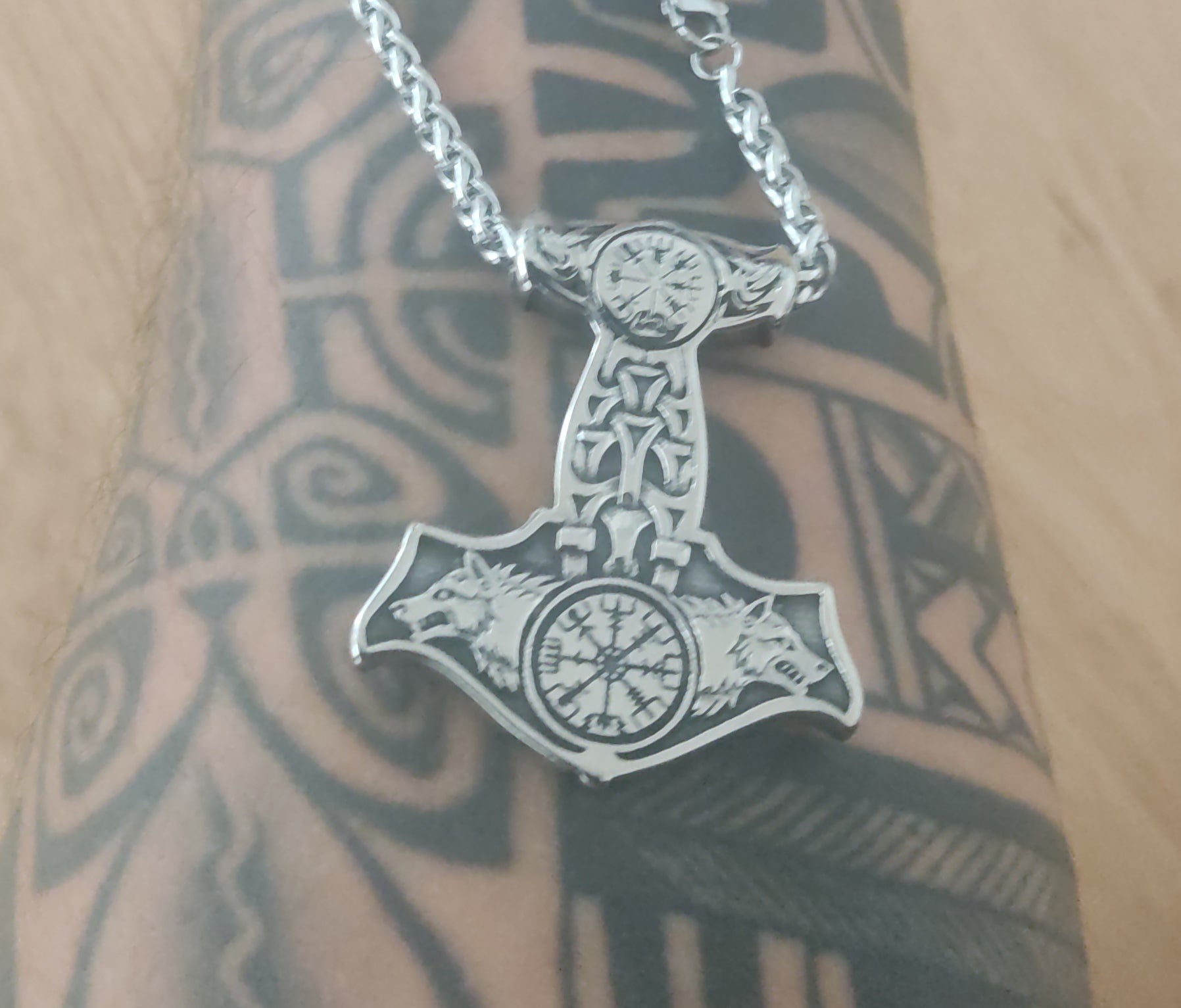 Collier viking - marteau de thor & wolf Vegvisir - argent