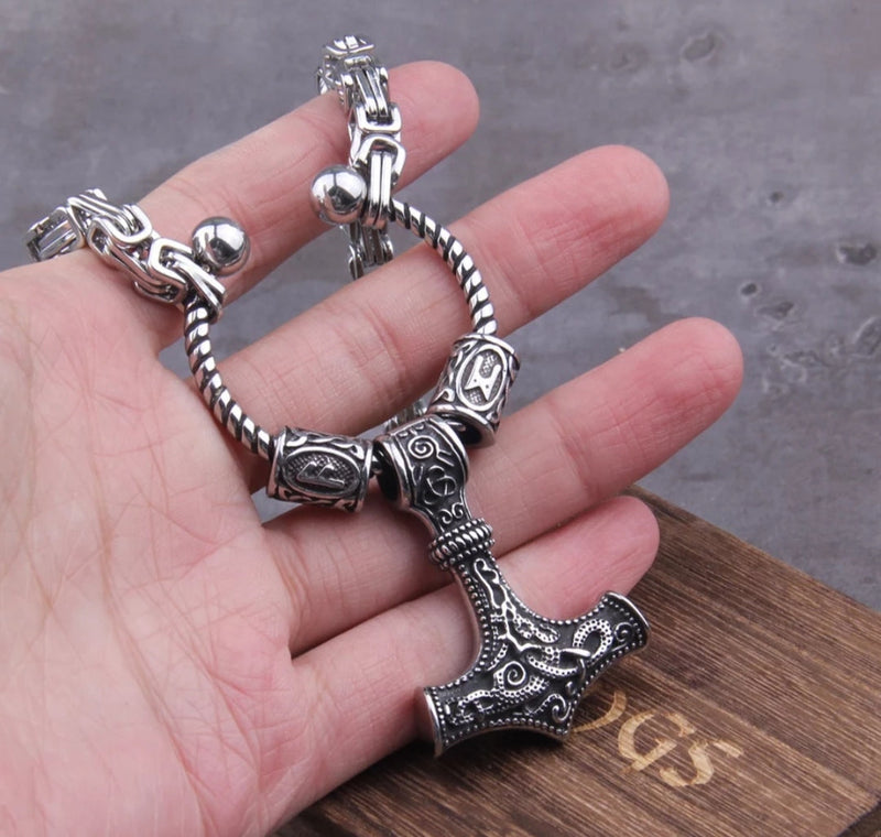 Collier viking - runes Mjolnnir en acier inoxydable