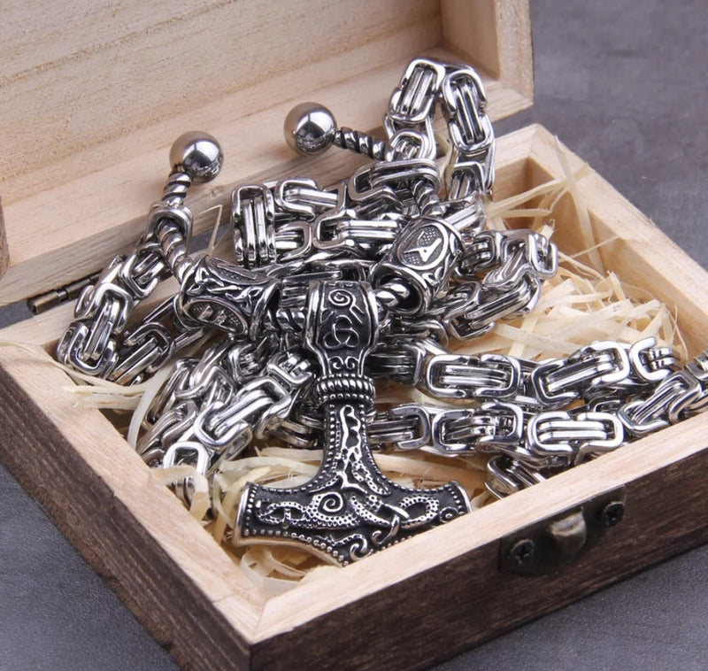 Collier viking - runes Mjolnnir en acier inoxydable