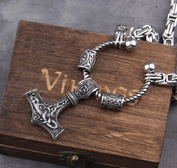 Collier viking - runes Mjolnnir en acier inoxydable