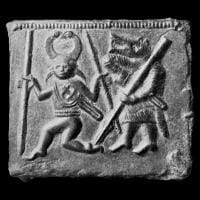 Relief représentant un homme et une femme de l’âge viking, guerriers d’élite varangiens.